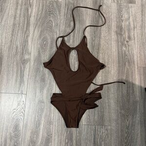 Elegant Brown Women's One-Piece Swimsuit